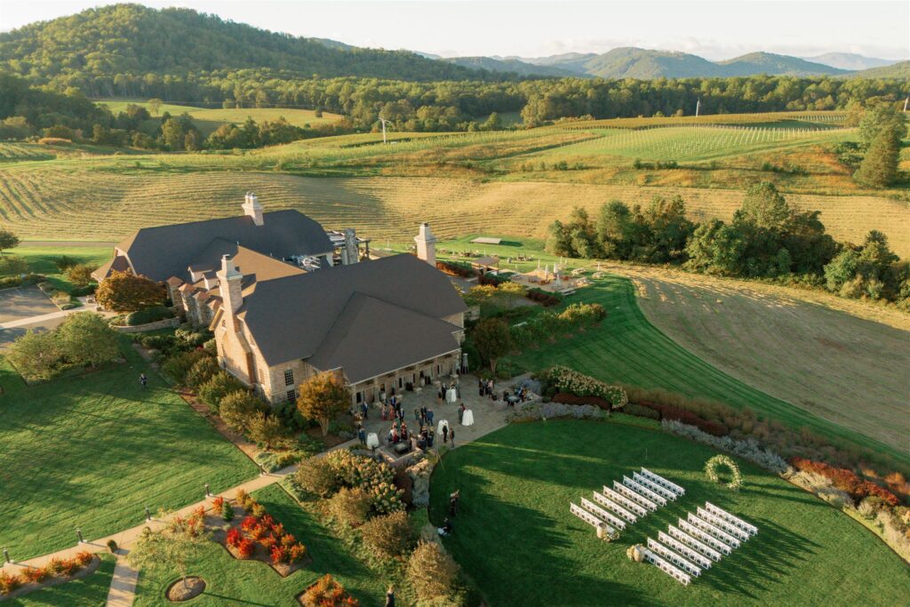 aerial view of early mountain vineyards ceremony