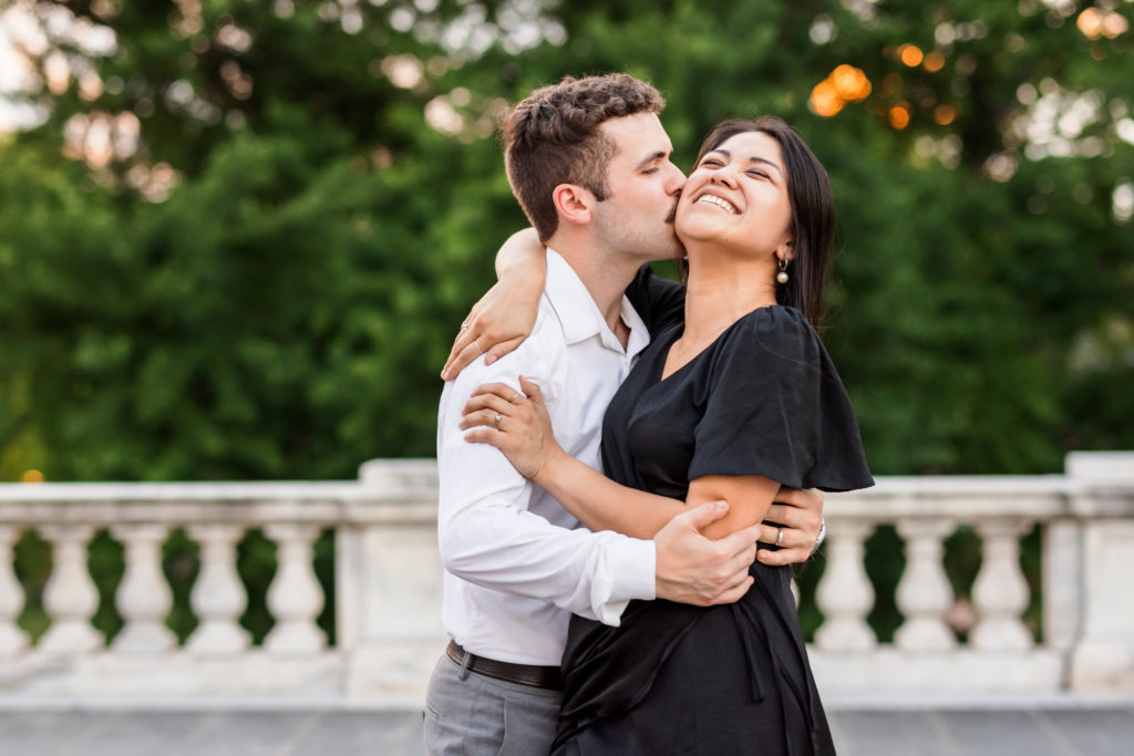 newly engaged couple hugging at UVA charlottesville engagement session locations
