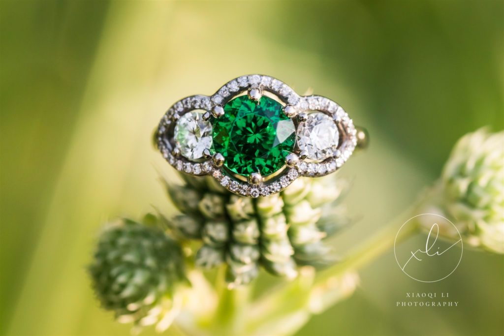emerald engagement ring at ivy creek park charlottesville