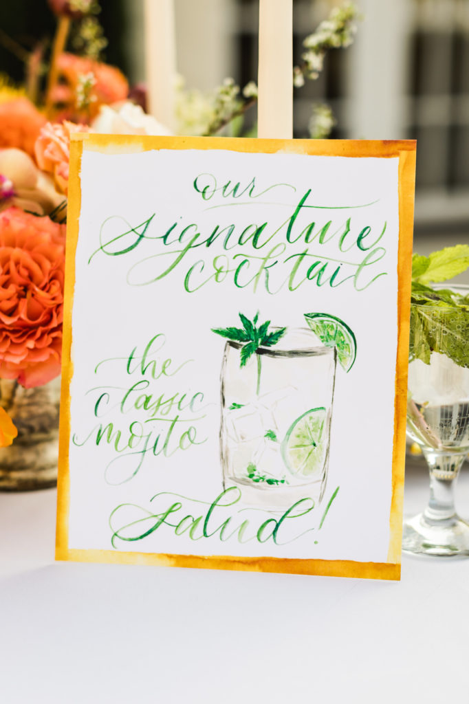 drink menu with signature mojito wedding drink