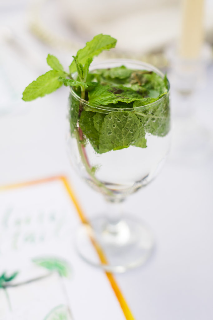 classic mojito in tall glass with mint leafs on wedding day in Miami Florida