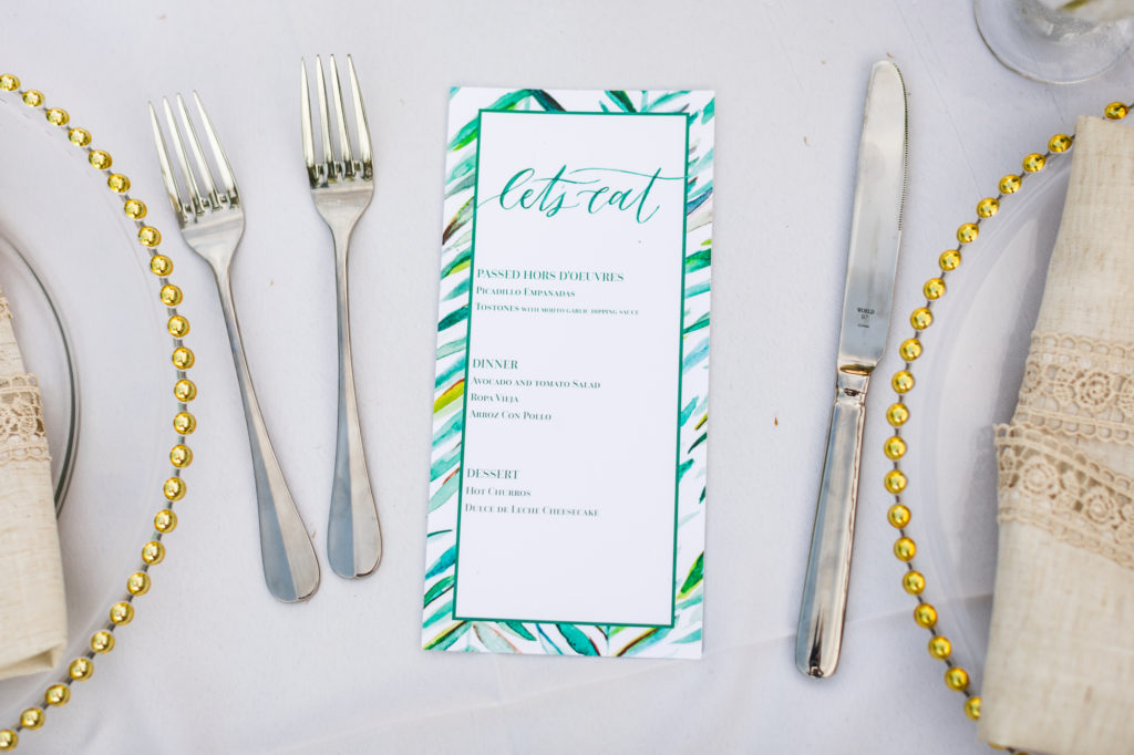 greenery inspired menu with wedding reception meals