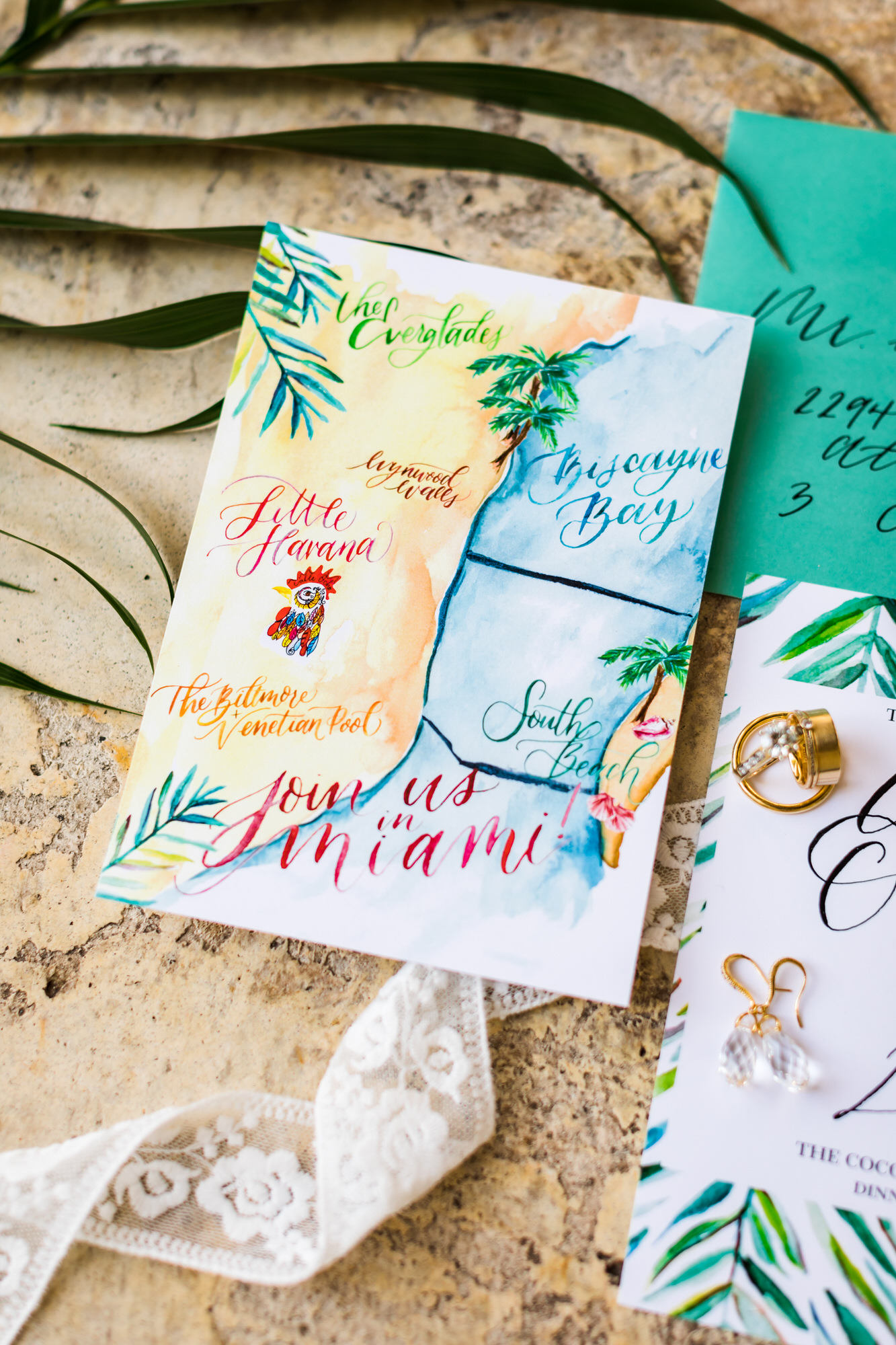 watercolored wedding invitations and wedding details of cuban wedding