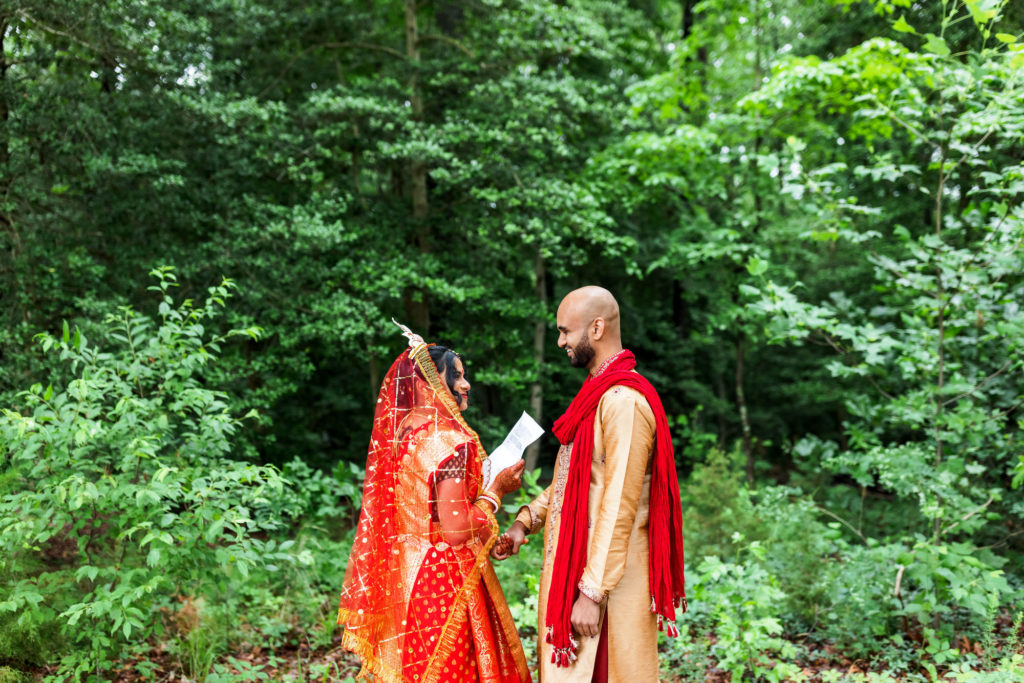 Man and woman celebrating hindu-muslim interfaith wedding in Richmond Virginia