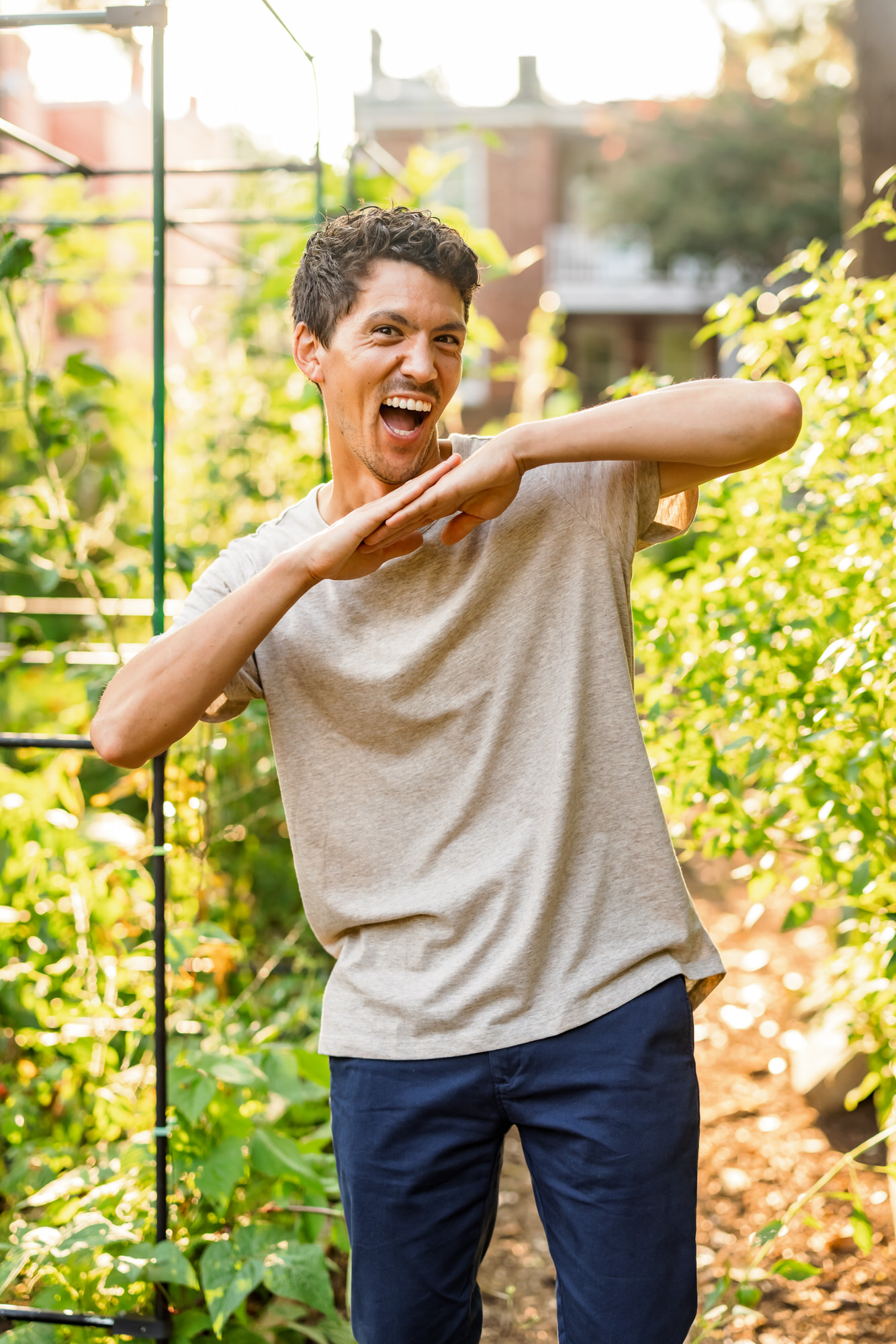 Josh being funny during outdoor engagement session