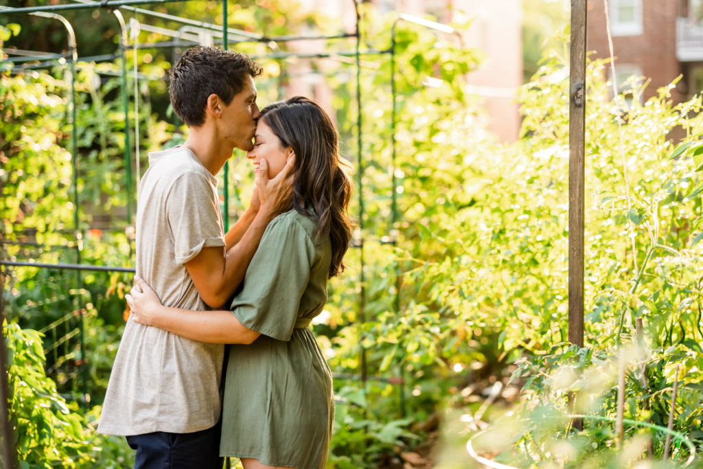 man and woman embracing during outdoor scuffletown engagement session