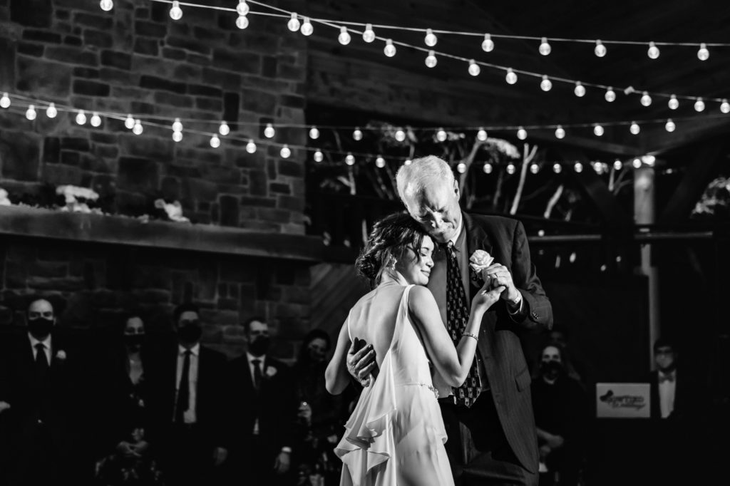 bride dancing with father during father daughter dance at house mountain inn wedding reception