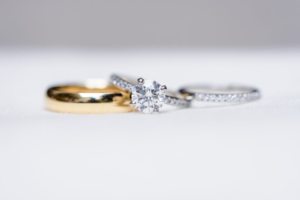 detail shot of wedding ring and bands