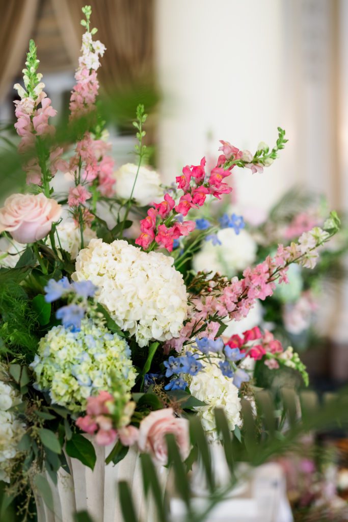 pink, white, blue, and green florals for elegant jefferson hotel wedding