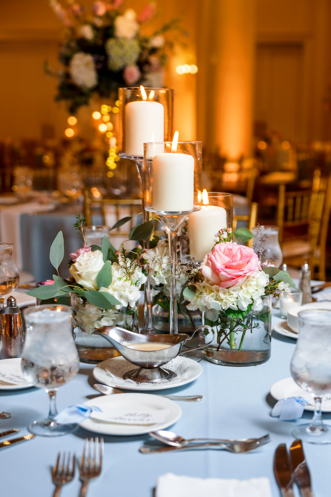 tiered candle centerpiece for elegant jefferson hotel wedding day