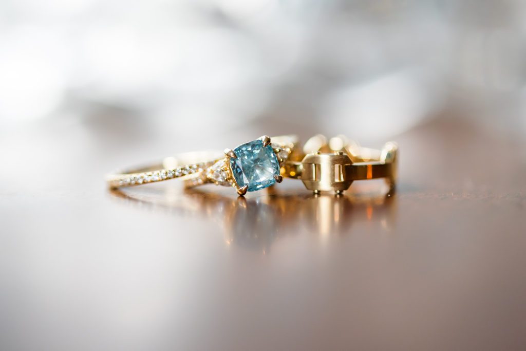 gold wedding rings detail shot