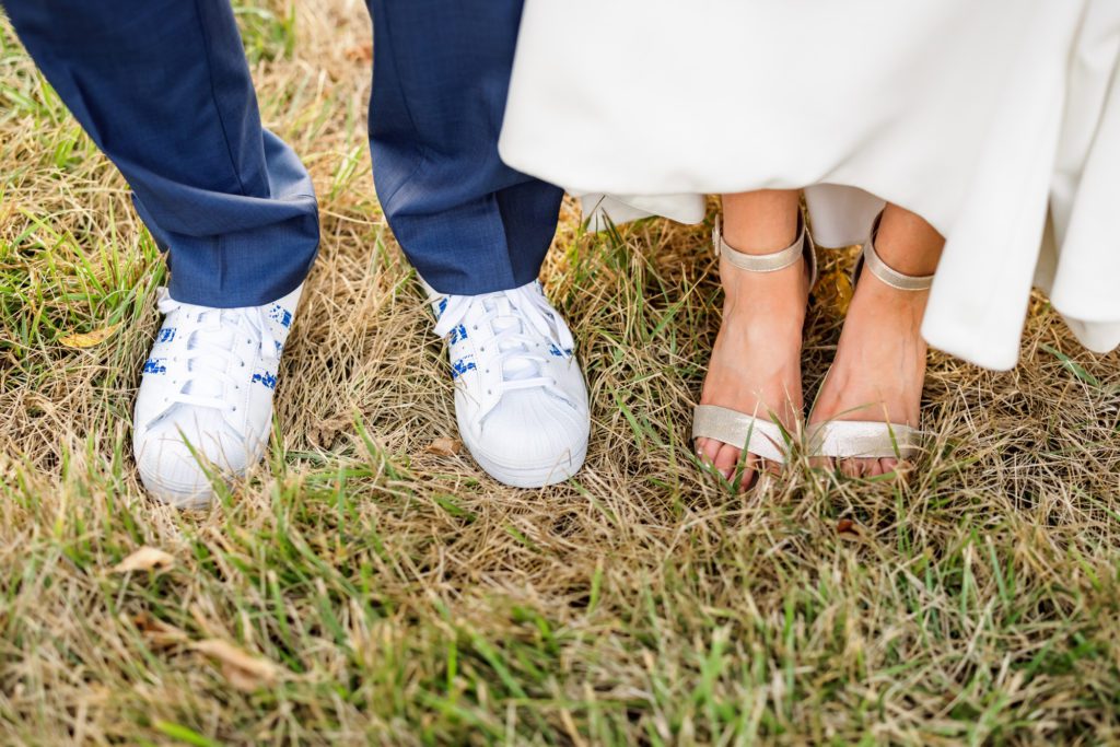 bride and groom wedding shoe details