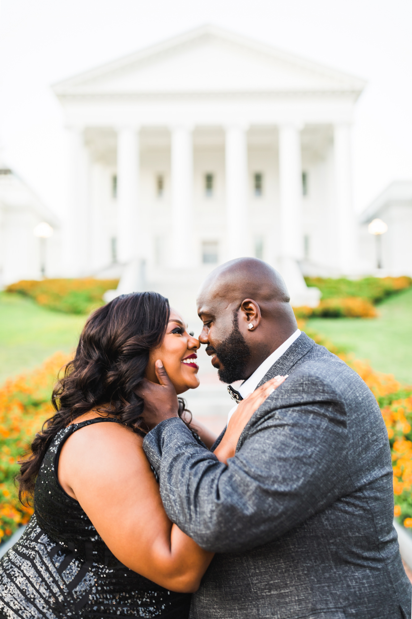 newly engaged couple embracing during richmond engagement session
