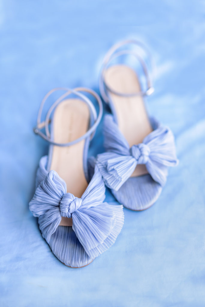 bridal shoes powder blue with bow at black tie eastern shore wedding