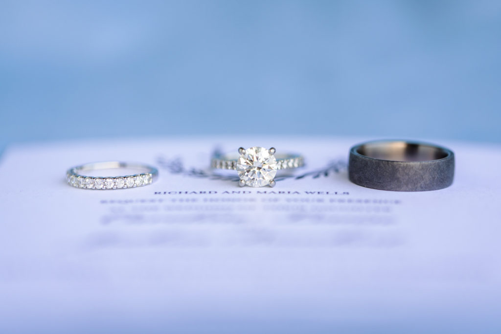 detail shot with wedding rings at black tie eastern shore wedding