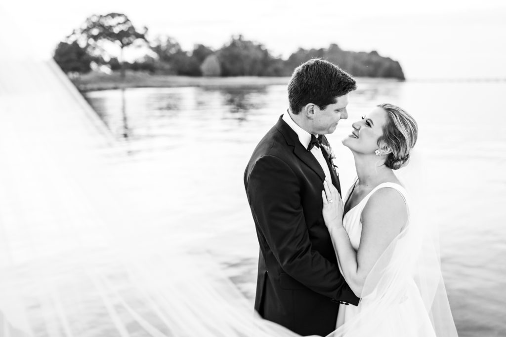 black and white bridal portraits with veil