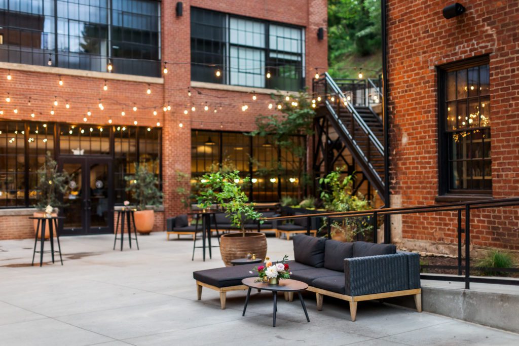 outdoor patio for wool factory wedding reception