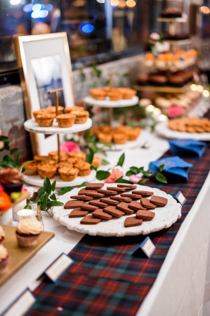 dessert table with brownies and more baked goods at Charlottesville wedding