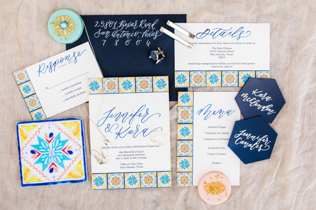 colorful spanish inspired wedding invitations