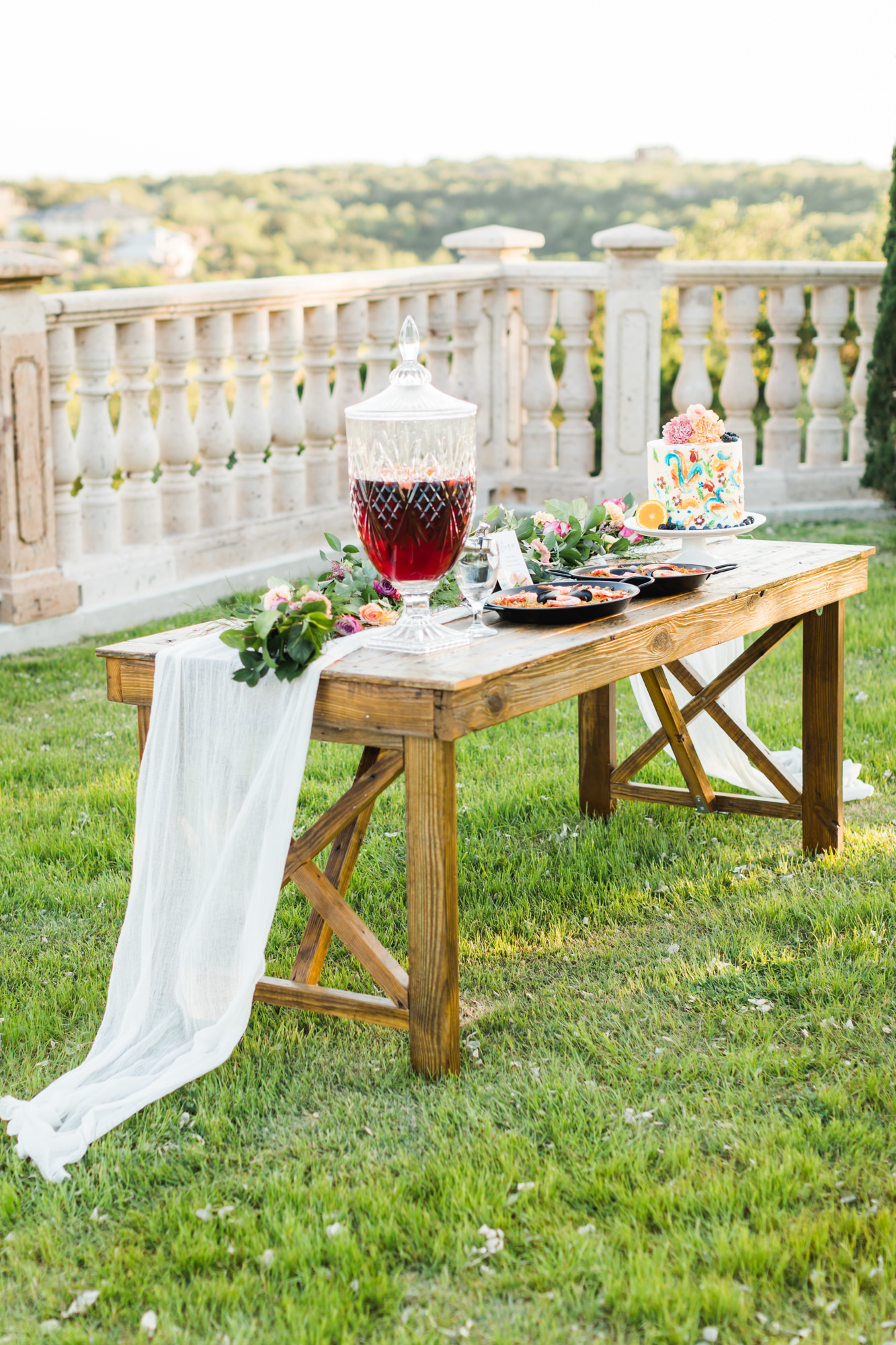 table set up with drinks and decor