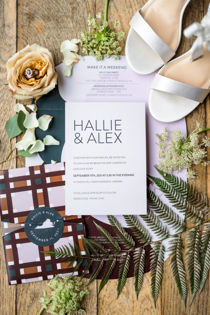 rustic and classic fall castle hill cider wedding invitation and wedding details