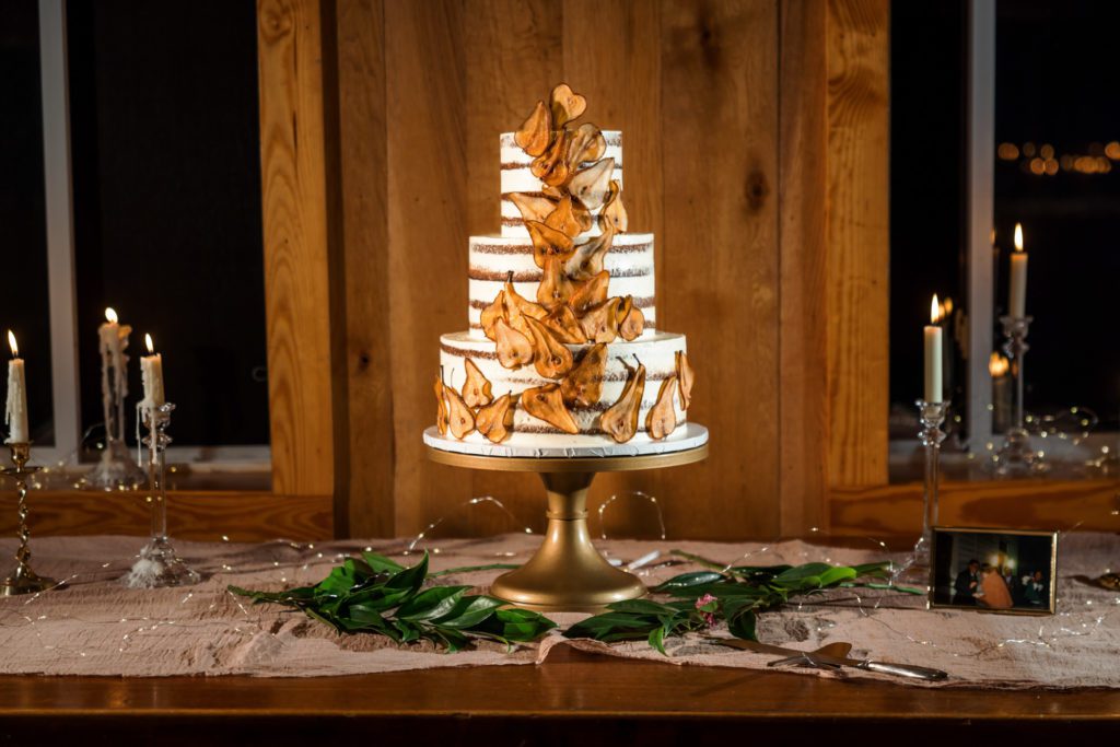 rustic wedding cake with dried pears for boho wedding