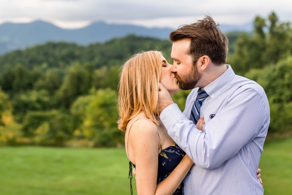 couple kissing during lexington engagement session