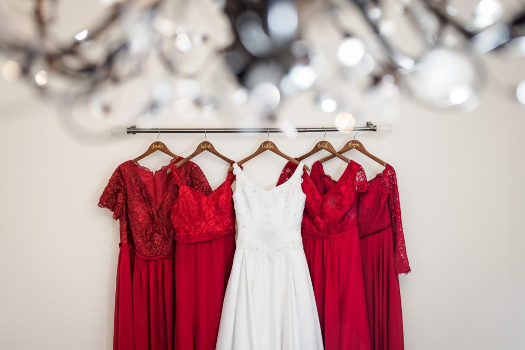 bridal party dresses hanging summer wedding details
