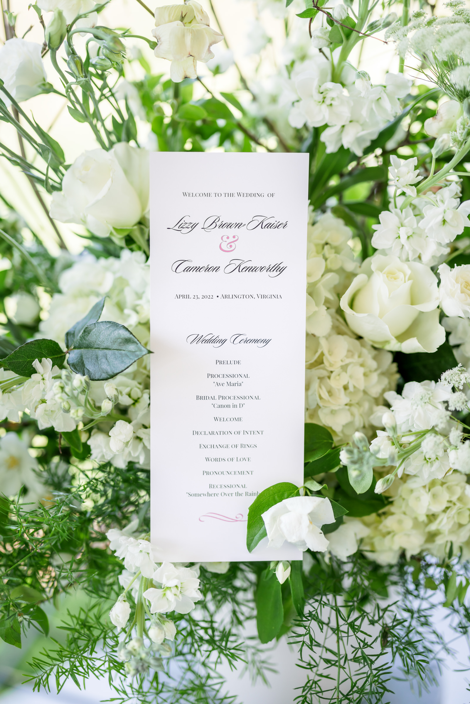 detail shot of agenda for wedding day at elegant spring washington golf and country club wedding