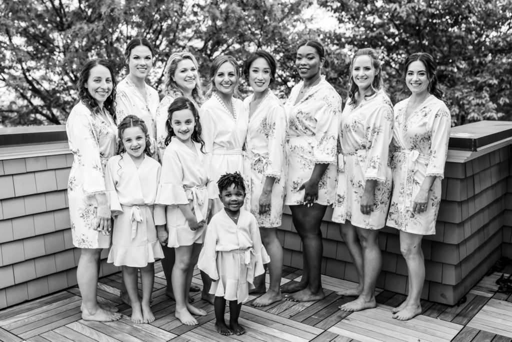 bridal party wearing matching robes 