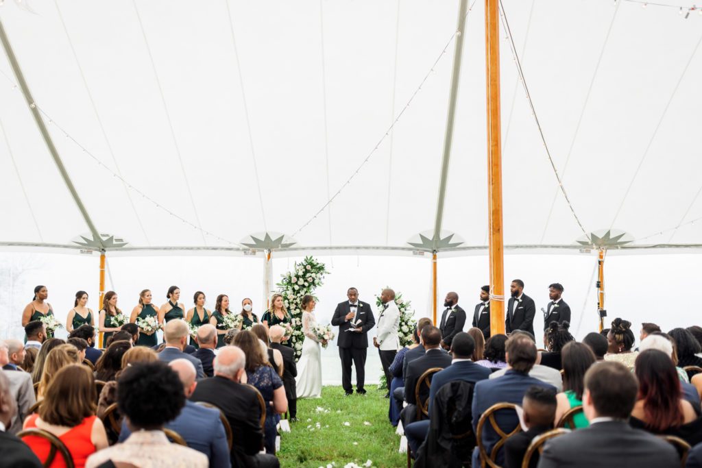 view of wedding ceremony at spring black tie montalto wedding ceremony