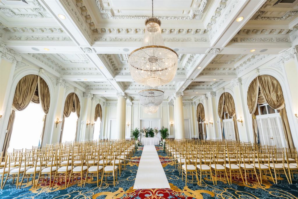 The Jefferson Hotel empire ballroom set up for wedding ceremony