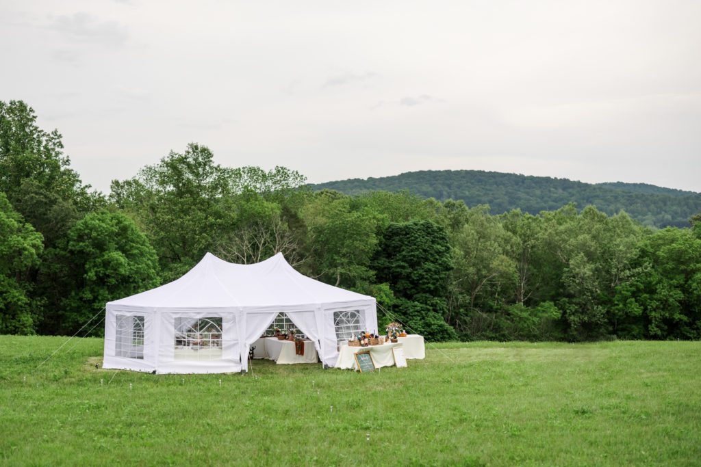 white tent set up for lexington backyard wedding 