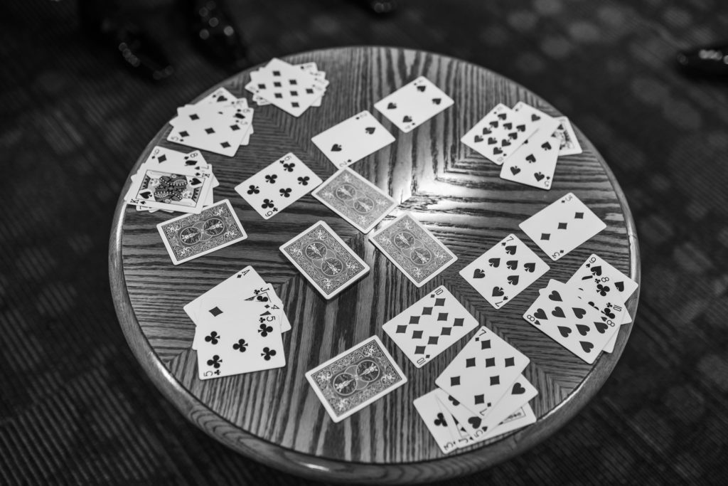 black and white image of card table 
