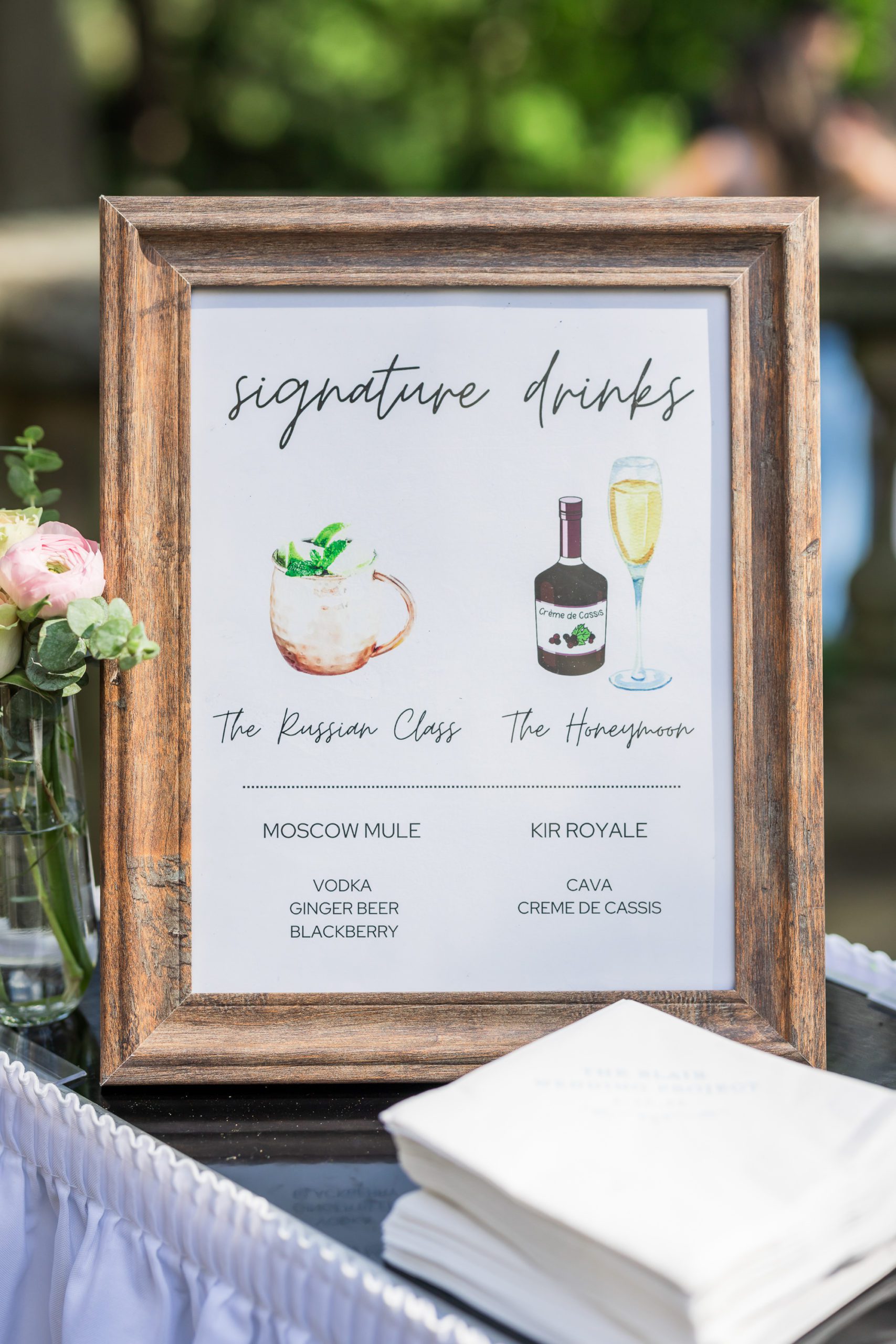 signature drink sign with pictures detailing ingredients