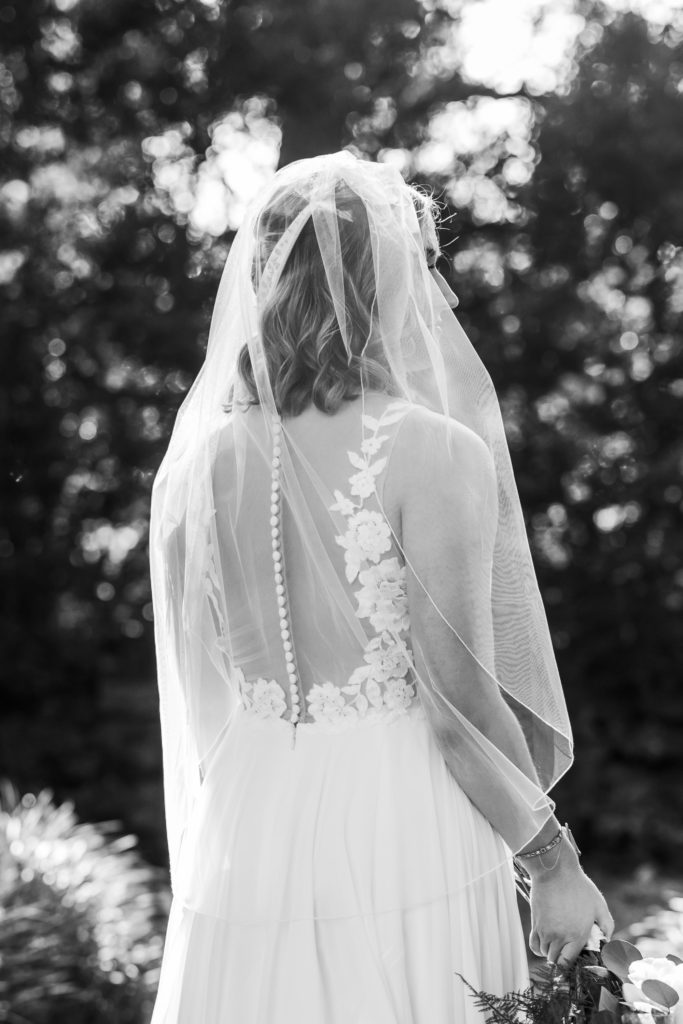 bride with her back to the camera wearing veil 