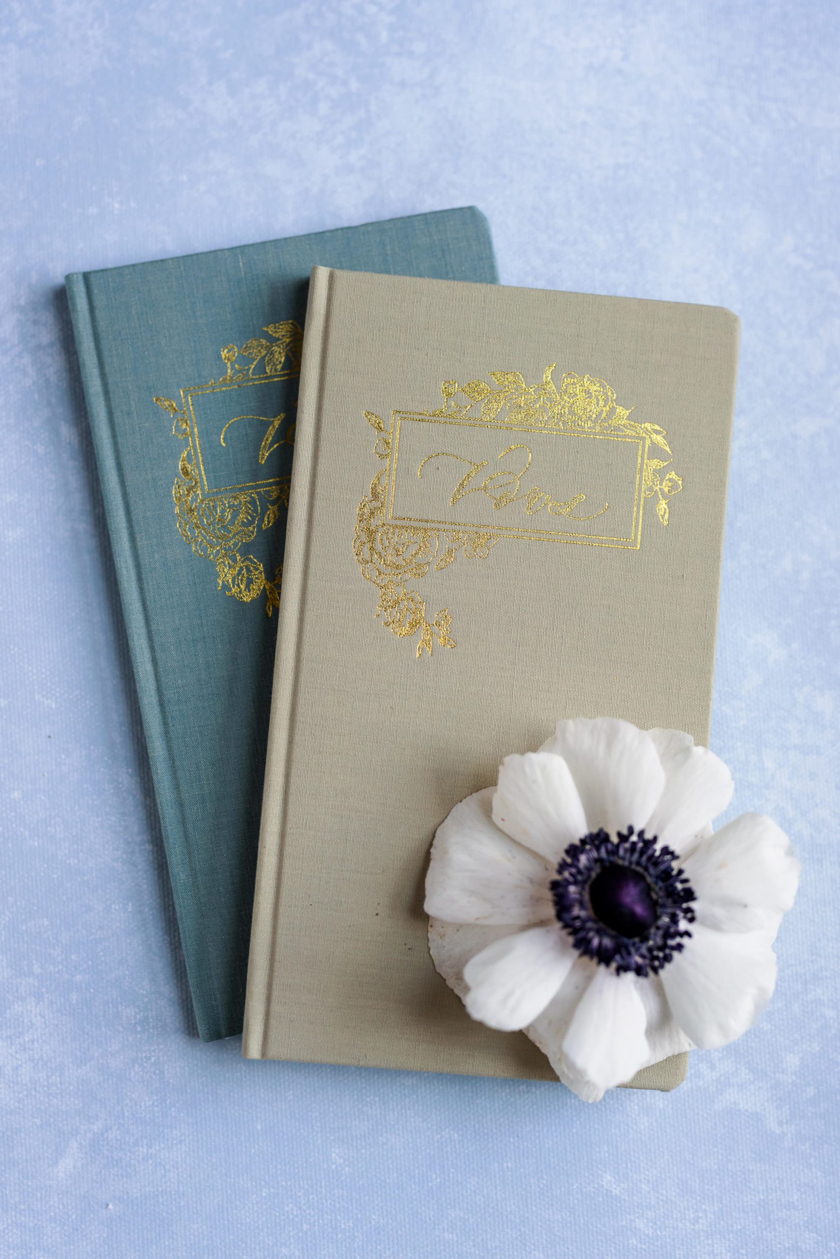 taupe and blue vow books for four seasons dc wedding ceremony