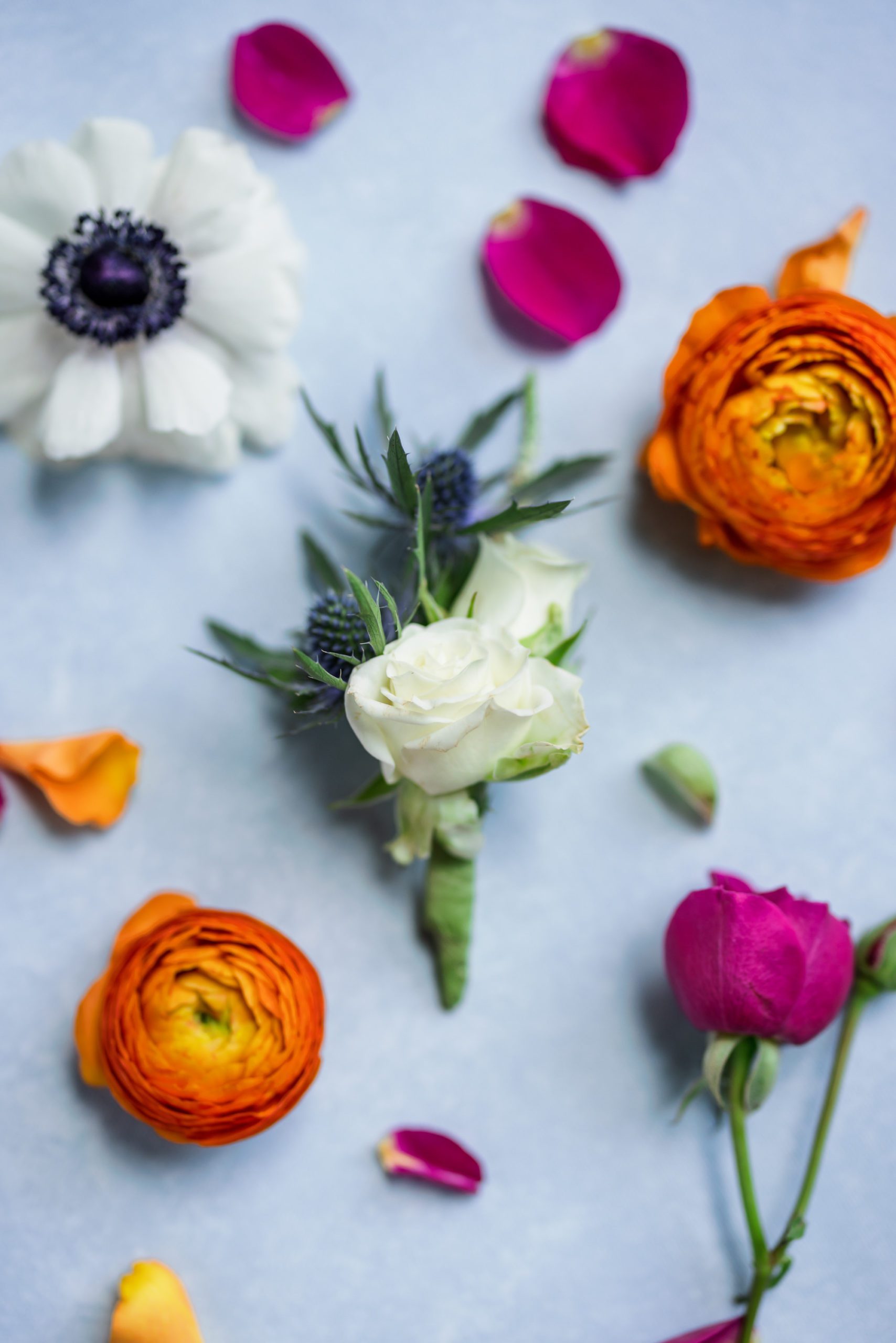 colorful flowers and boutonnière  