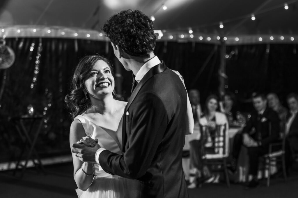 bride looking at groom during first dance