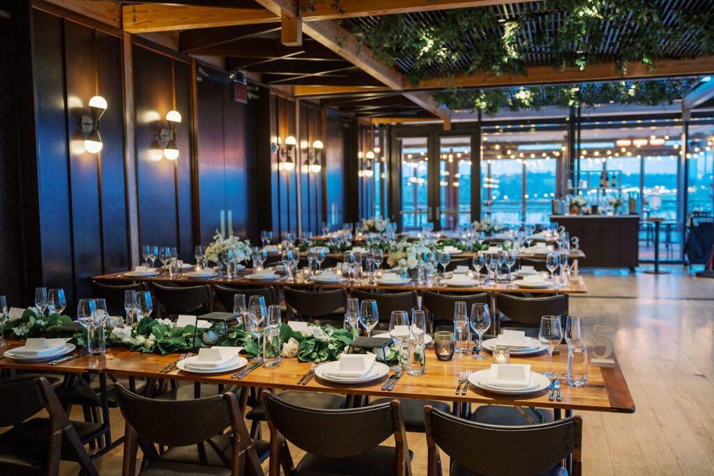 Romantic and elegant indoor wedding reception setup